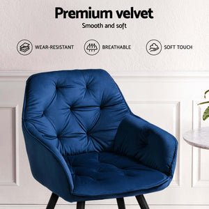 Artiss Dining Chairs | Set of 4 | Velvet Diamond Tufted Armchair | Blue