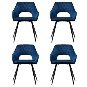 Artiss Dining Chairs | Set of 4 | Velvet Hollow Armchair | Blue
