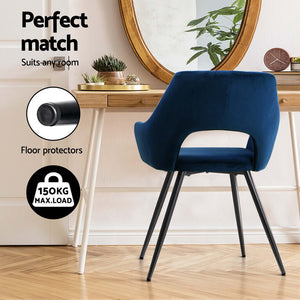 Artiss Dining Chairs | Set of 4 | Velvet Hollow Armchair | Blue