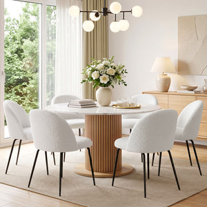 Dining Chairs | 6 Pack | Sherpa Boucle Chairs | White