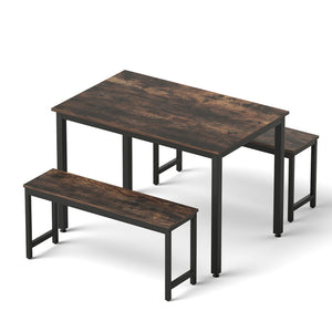 Dining Table + Chairs Set 3pc | Bench Seating | Metal Frame | Dark Walnut