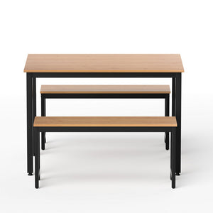 3pc Dining Set | Table + Bench Seats | Metal Frame | Natural Oak
