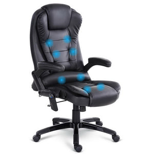 8 Point Massage Office Chair | Heated Seat Recliner | PU | Black