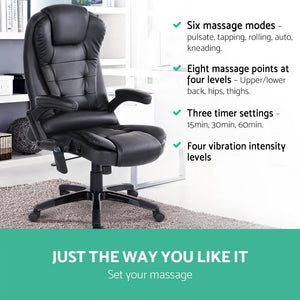 8 Point Massage Office Chair | Heated Seat Recliner | PU | Black