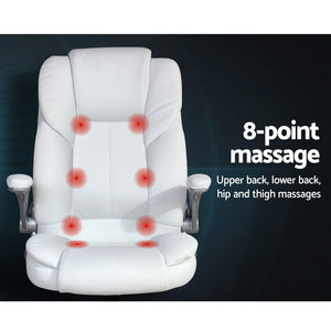 Massage Office Chair | PU Leather | 8 Point | White