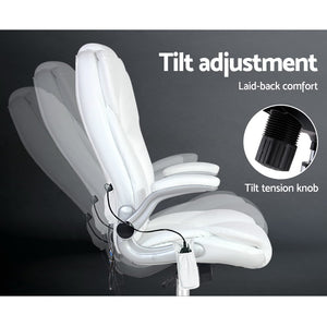 Massage Office Chair | PU Leather | 8 Point | White