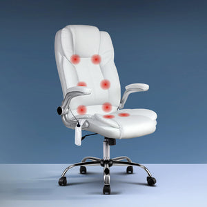 Massage Office Chair | PU Leather | 8 Point | White