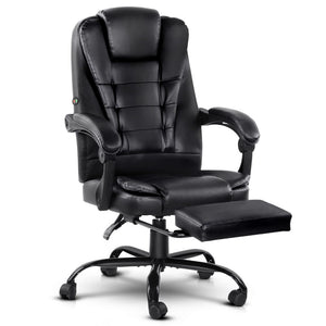 2 Point Massage Office Chair | PU Leather | Footrest | Black