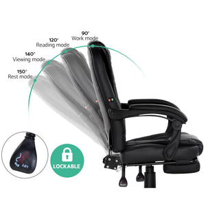 2 Point Massage Office Chair | PU Leather | Footrest | Black