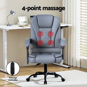 Executive Office Chair | 4-Point Massage | Adjustable Ergonomic Recline | PU Leather Black