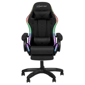 Gaming Office Chair | RGB LED + Massage | Footrest | Black