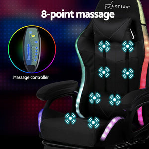 Gaming Office Chair | RGB LED + Massage | Footrest | Black