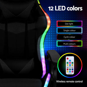 Gaming Office Chair | RGB LED + Massage | Footrest | Black