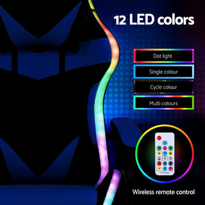 RGB Gaming Chair | Massage + Footrest | 12 LED Modes | Blue