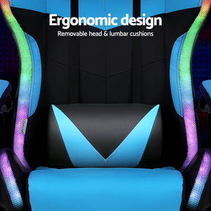 LED Gaming Chair | Massage Function | Footrest Included | Cyan