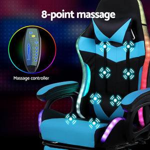 LED Gaming Chair | Massage Function | Footrest Included | Cyan