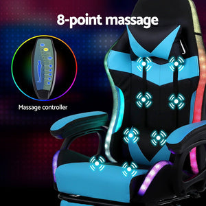 LED Gaming Chair | Massage Function | Footrest Included | Cyan