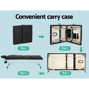 Zenses | Massage Table | 85cm Portable | 3 Fold | Aluminium Beauty Bed | Black