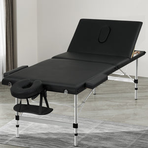 Zenses | Massage Table | 85cm Portable | 3 Fold | Aluminium Beauty Bed | Black