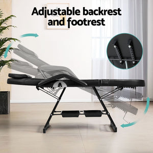 Zenses | Massage Table | Adjustable Salon Bed Chair | 3-Fold | Black
