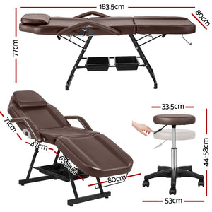 Zenses | Massage Table | Adjustable Salon Bed Chair | 3-Fold | Brown