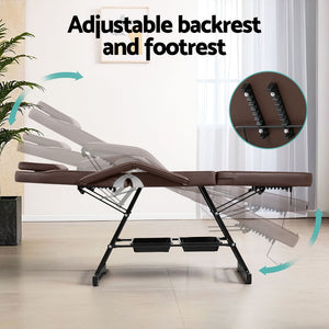 Zenses | Massage Table | Adjustable Salon Bed Chair | 3-Fold | Brown