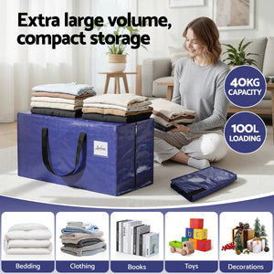 Moving Bags Set 5pc | Heavy Duty Waterproof | Backpack Straps | Blue