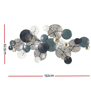 Metal Wall Art | Hanging Sculpture | 132cm | Home Decor | Leaf Circles | Blue