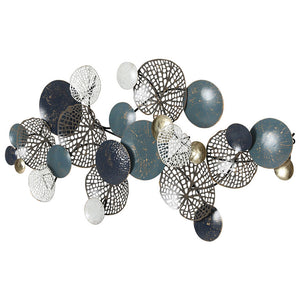Metal Wall Art | Hanging Sculpture | 132cm | Home Decor | Leaf Circles | Blue