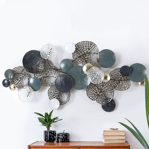 Metal Wall Art | Hanging Sculpture | 132cm | Home Decor | Leaf Circles | Blue