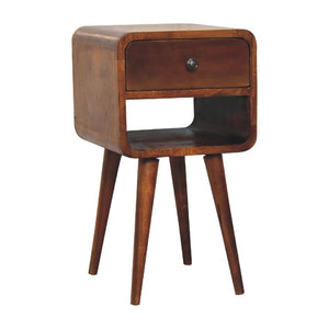 Mini Chestnut Curve Lower Bedside | Solid Mango Wood | Low Bedside Table