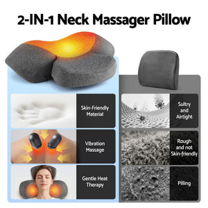 Neck Massager Pillow | Heated Memory Foam Support with Type-C Charging