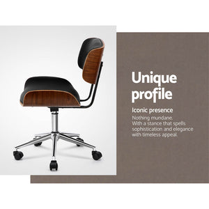 Wooden Office Chair | PU Seat | Black Brown