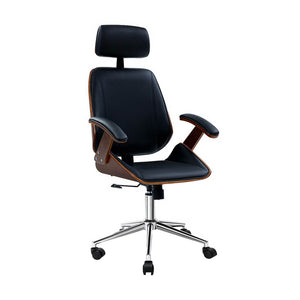 Wooden Office Chair | Leather Seat | Black