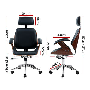 Wooden Office Chair | Leather Seat | Black