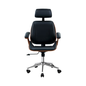 Wooden Office Chair | Leather Seat | Black