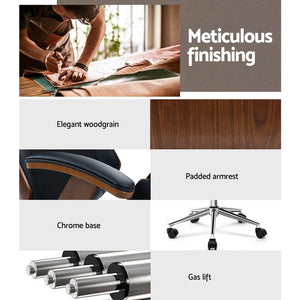 Wooden Office Chair | Leather Seat | Black