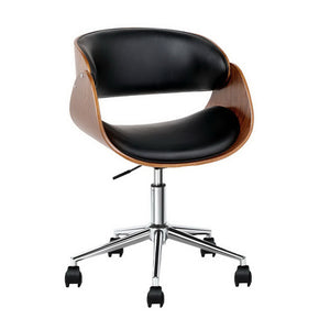 Wooden Office Chair | Leather Seat | Black