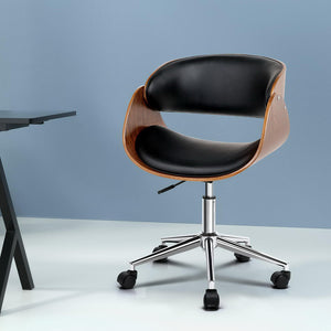 Wooden Office Chair | Leather Seat | Black