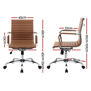 Artiss Office Chair | Conference Chairs | PU Leather Mid Back | Brown