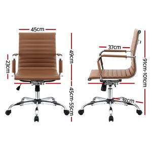 Artiss Office Chair | Conference Chairs | PU Leather Mid Back | Brown