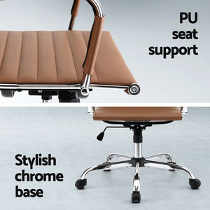 Artiss Office Chair | Conference Chairs | PU Leather Mid Back | Brown