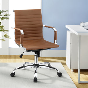 Artiss Office Chair | Conference Chairs | PU Leather Mid Back | Brown