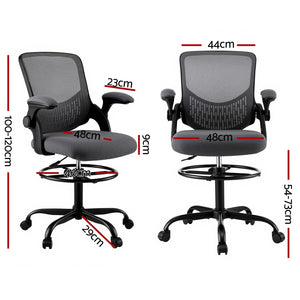 Office Drafting Chair | Adjustable Stool | Computer Desk | Studio Chair | Mesh | Grey