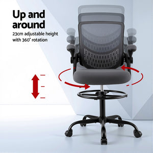 Office Drafting Chair | Adjustable Stool | Computer Desk | Studio Chair | Mesh | Grey