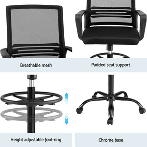 Office Chair | Drafting Stool | Mesh Computer Desk Chair | Studio Office | Black