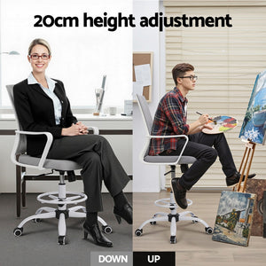 Drafting Office Chair | Mesh Stool | Adjustable Height | White