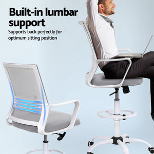 Drafting Office Chair | Mesh Stool | Adjustable Height | White