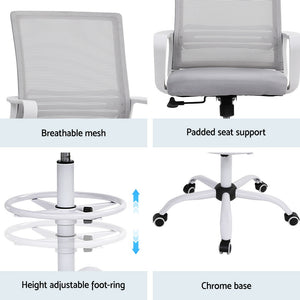 Drafting Office Chair | Mesh Stool | Adjustable Height | White