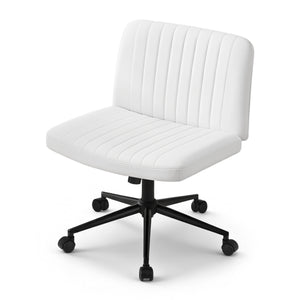Criss Cross Vanity Chair | With Wheels | PU Leather | Armless Swivel | White